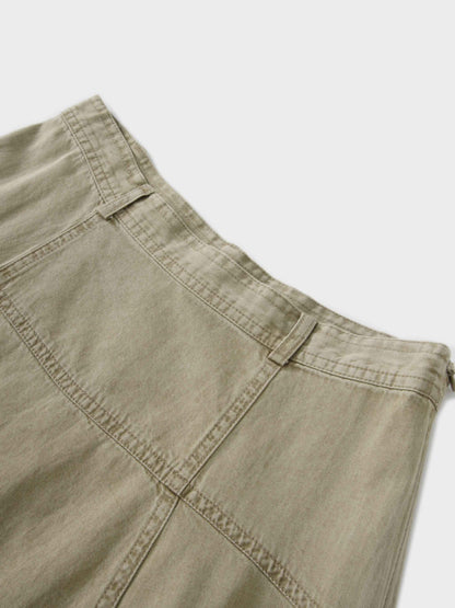 Denim Yoke Circle Skirt-Washed Khaki