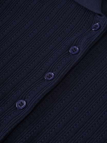 Wide Band Pointelle Sweater-Navy