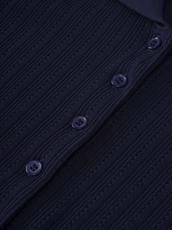 Wide Band Pointelle Sweater-Navy