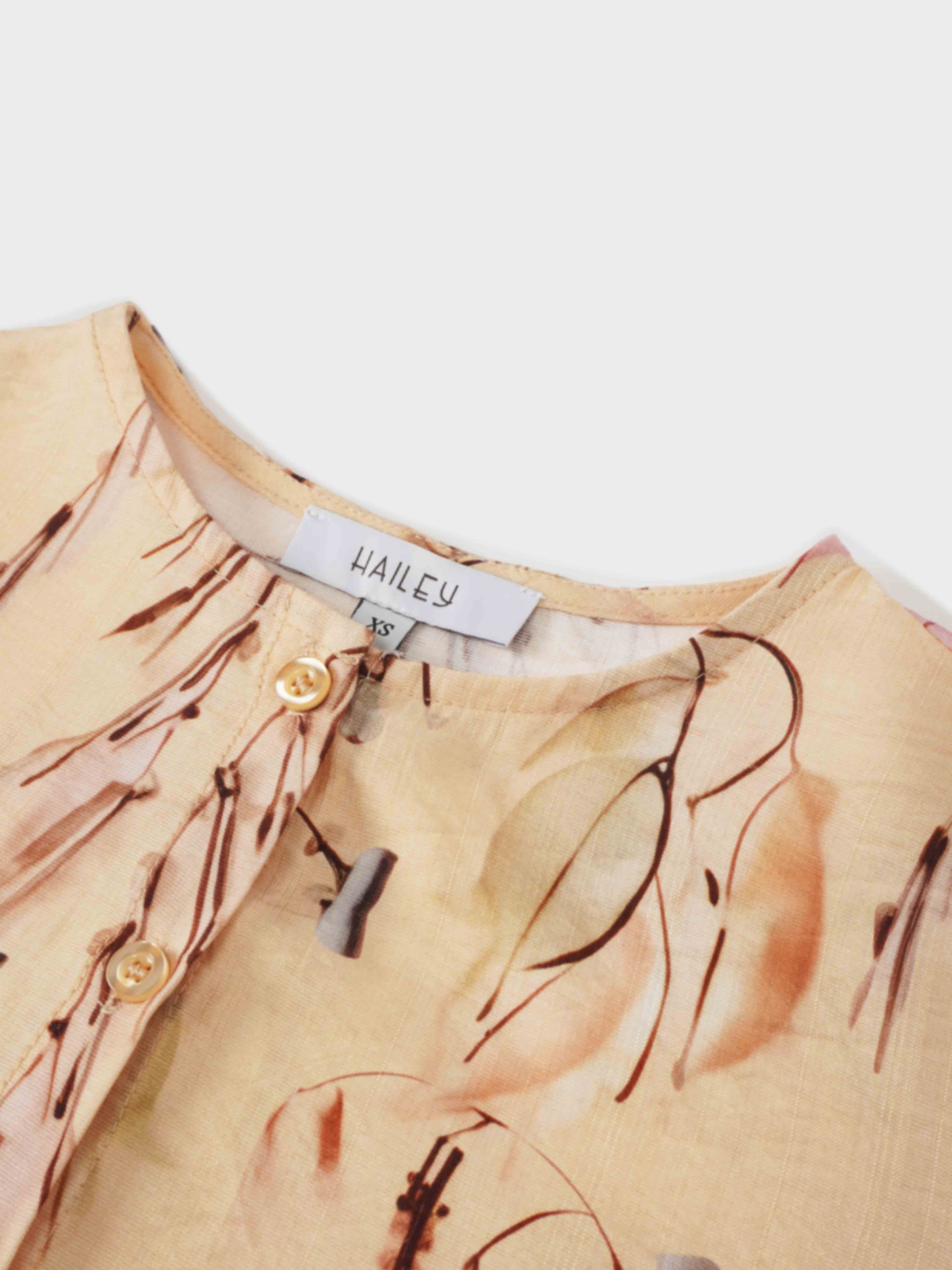 Puff Sleeve Button Down Blouse-Peach Feathers