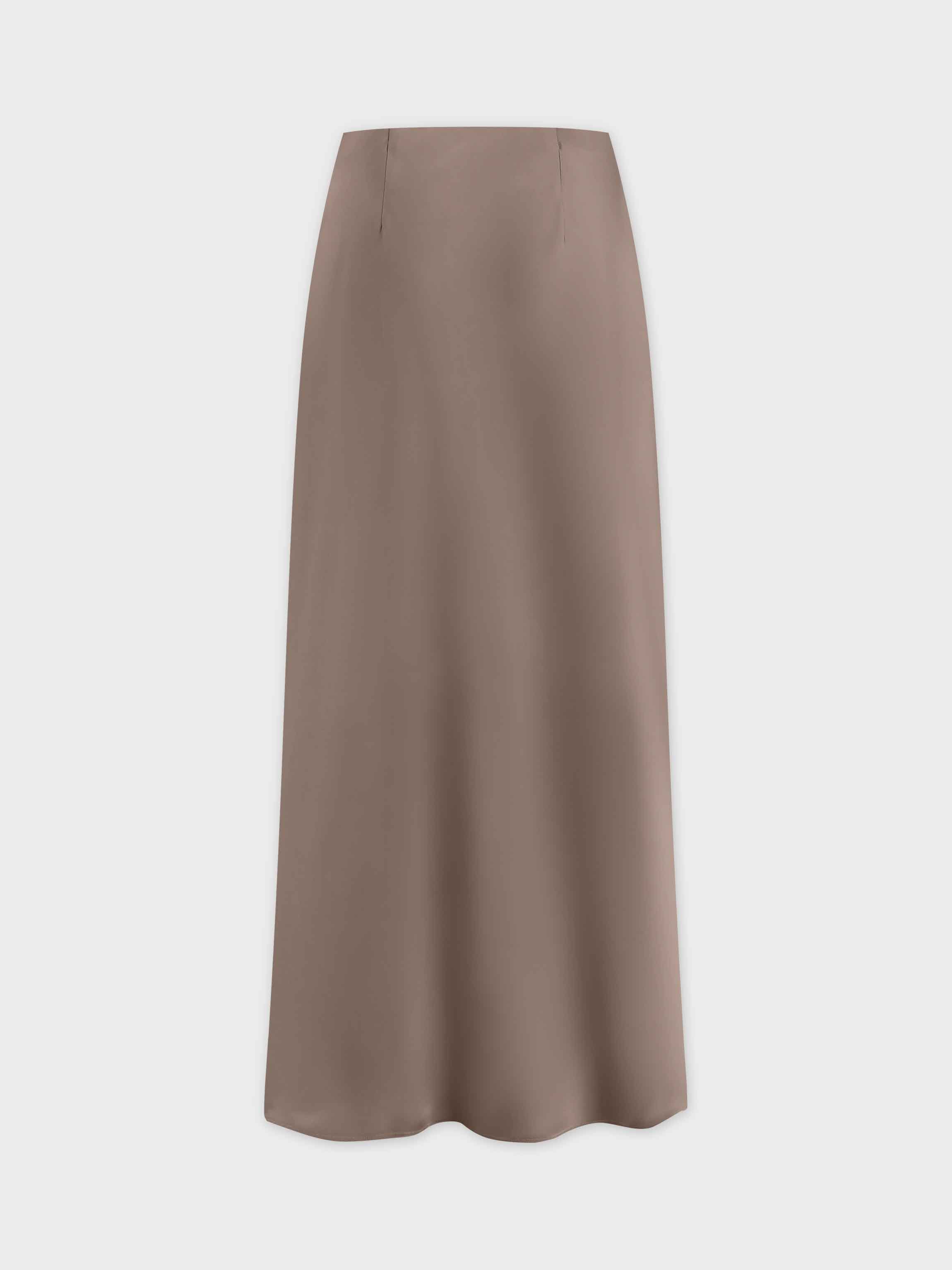 Solid Satin Slip Skirt-Taupe