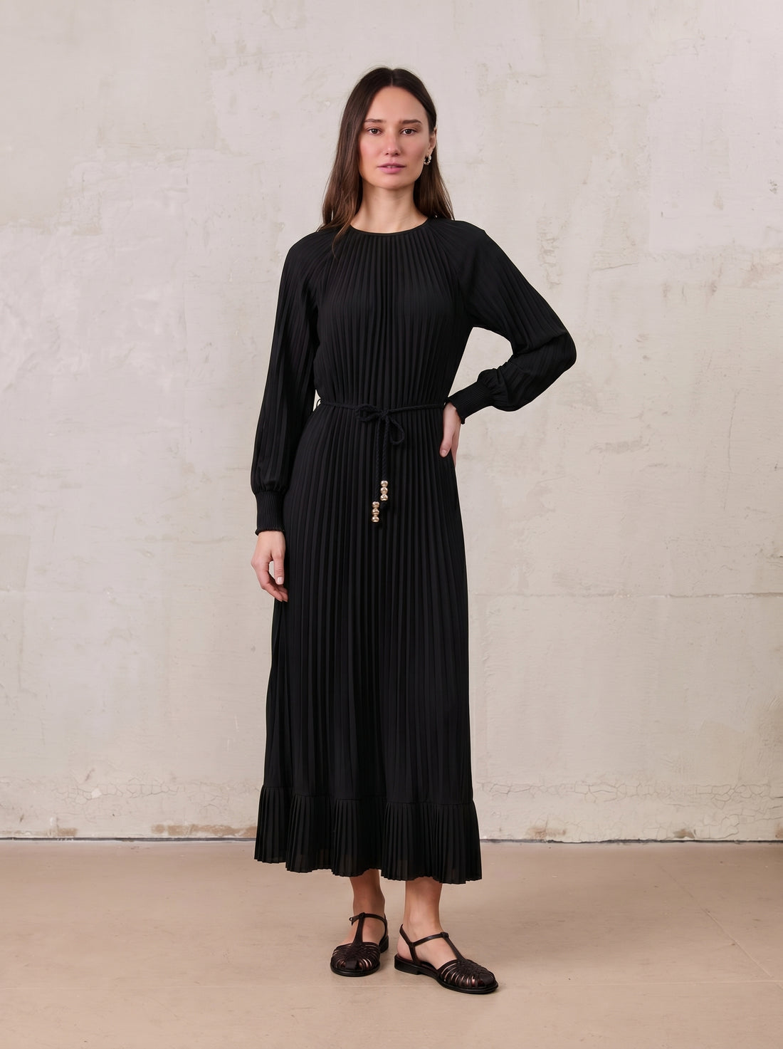 Micro Pleat Dress-Black