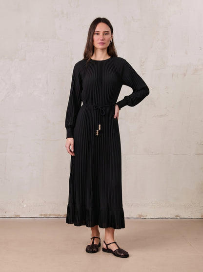 Micro Pleat Dress-Black