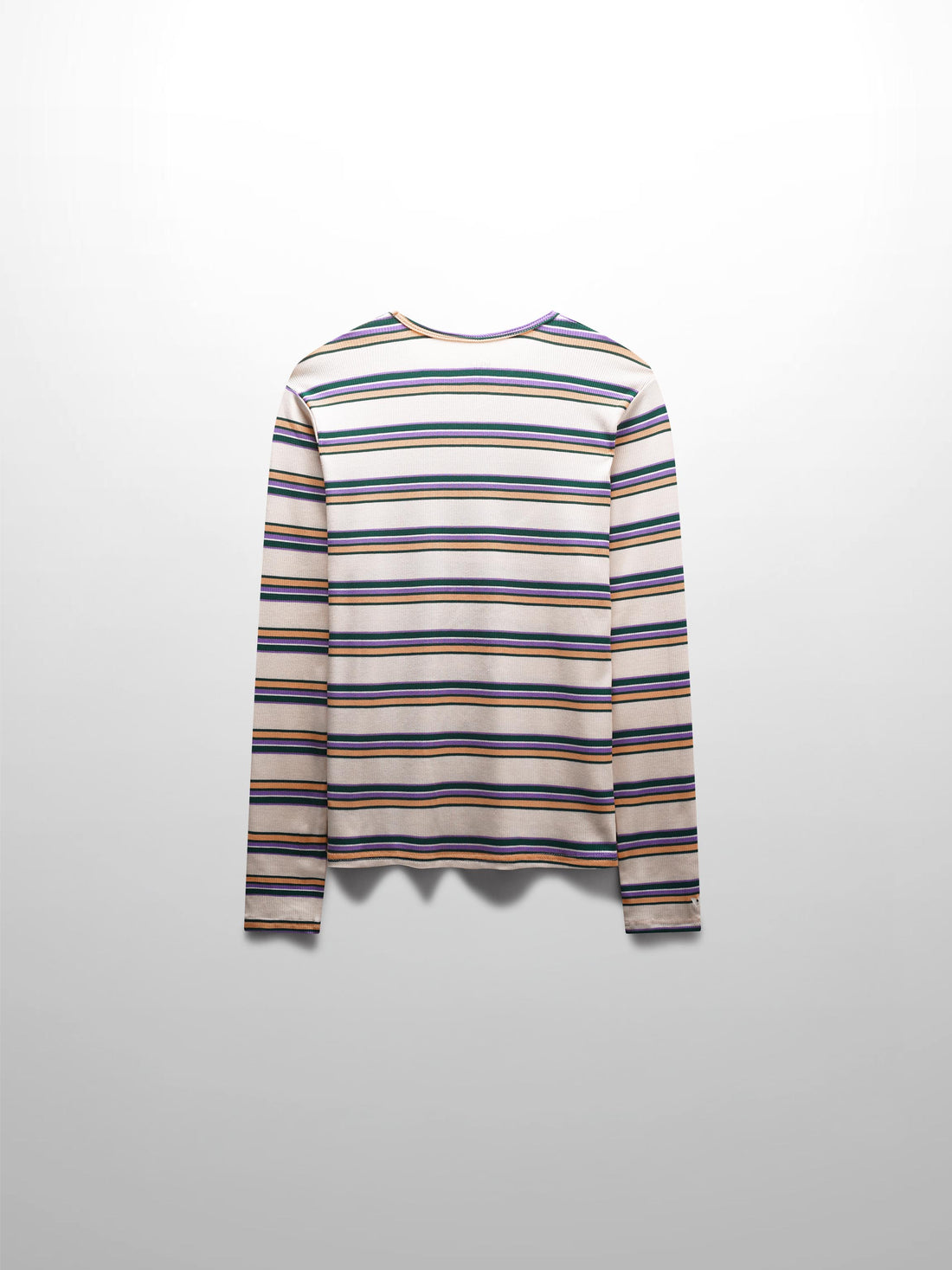 Ribbed Striped High V Tee Long Sleeve-Peach/Green