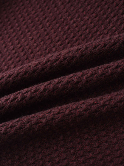 Textured Crew Cardigan-Heathered Burgundy