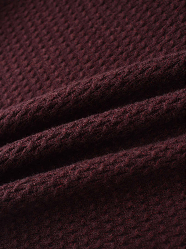 Textured Crew Cardigan-Heathered Burgundy
