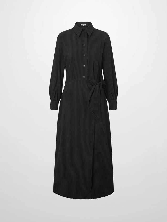 Wrap Shirtdress - Black Pinstripe
