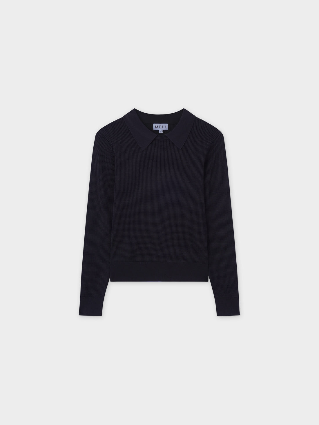 Waffle Collared Sweater-Black