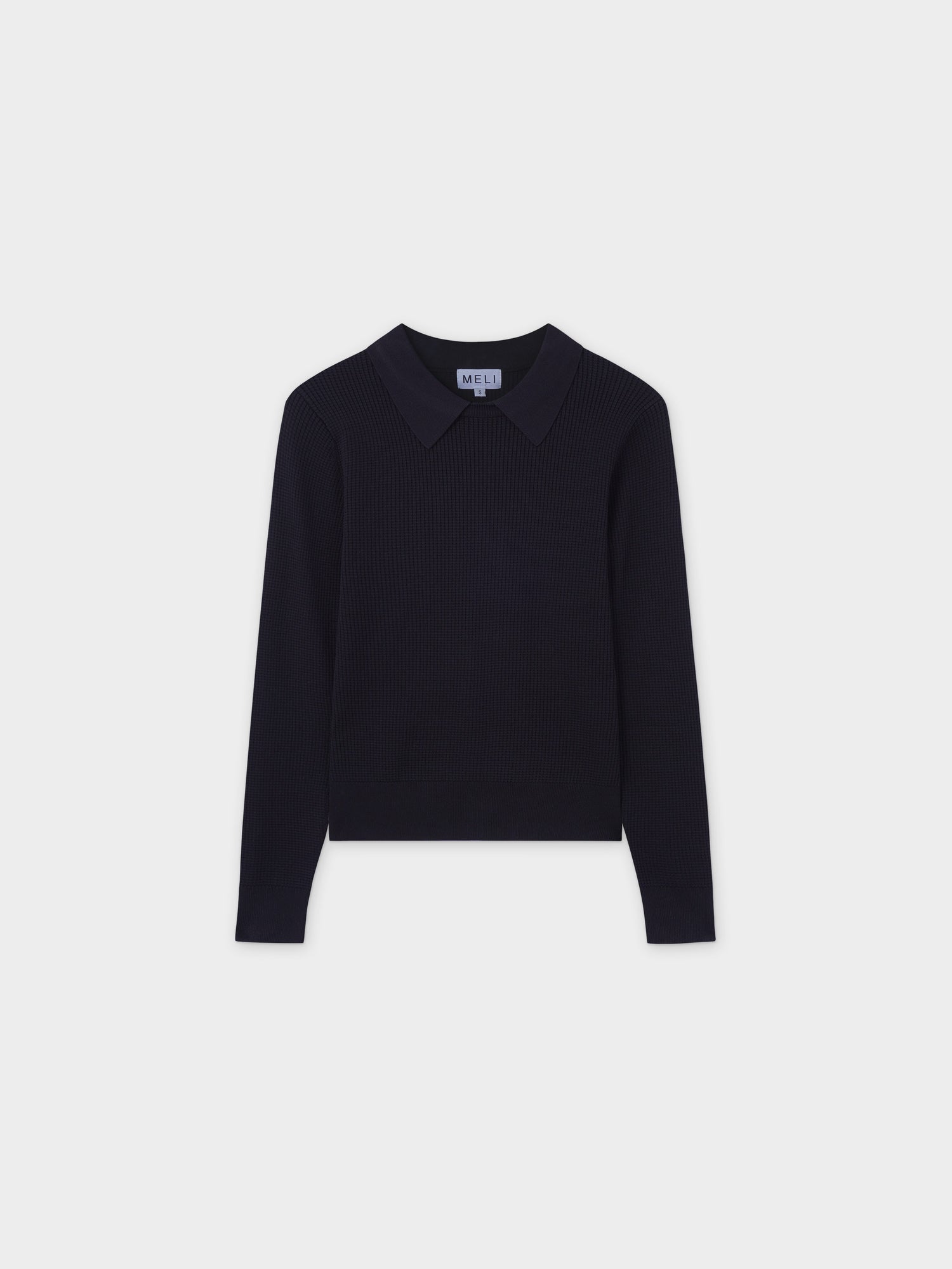 Waffle Collared Sweater-Black