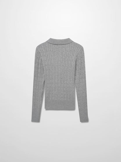 Leather Pull Half Zip Cable Polo-Heathered Grey