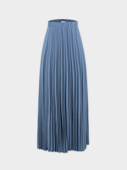 Wool Blend Pleated Skirt-Denim Blue