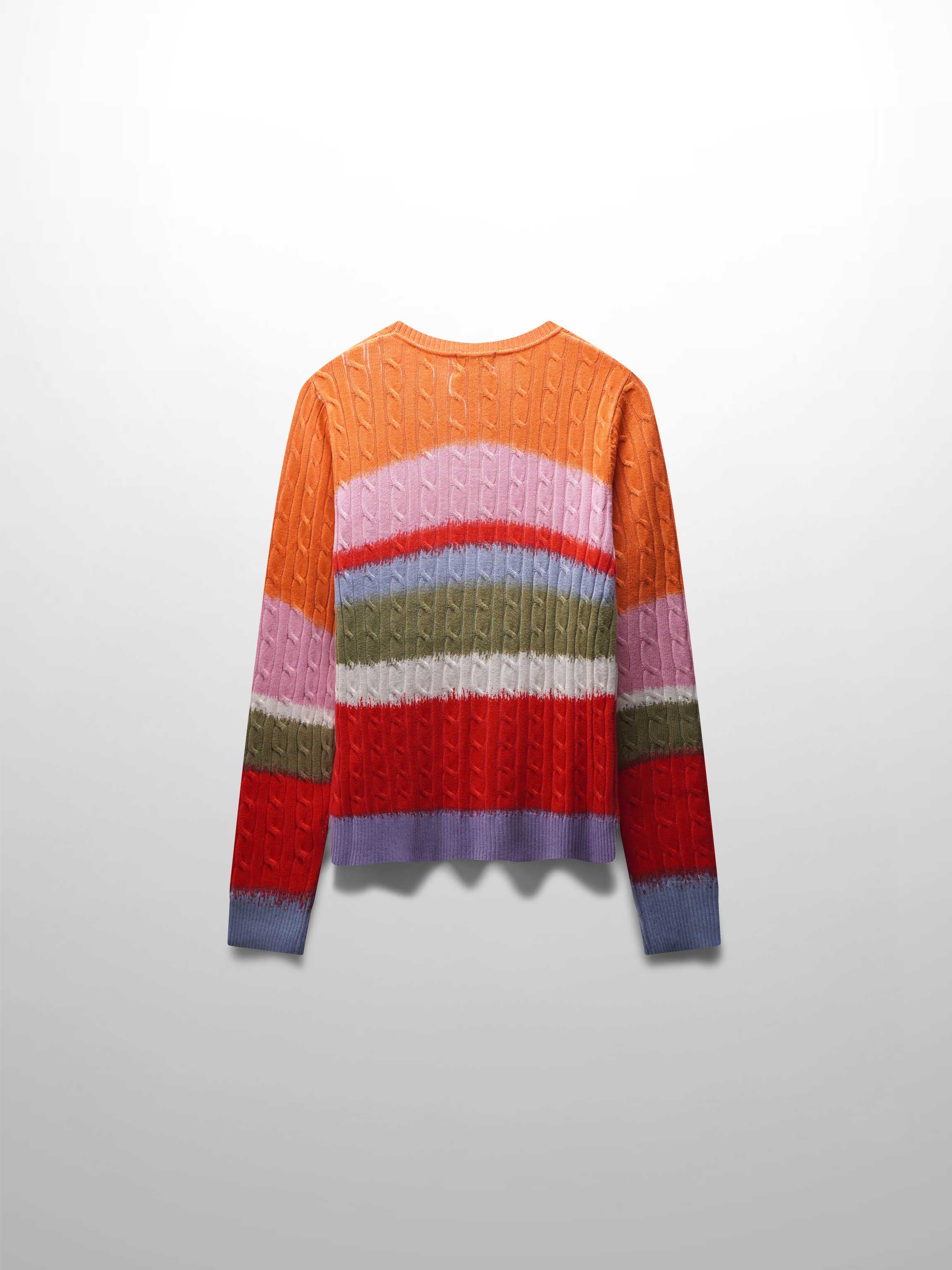 Printed Cable Knit Sweater- Striped Ombre