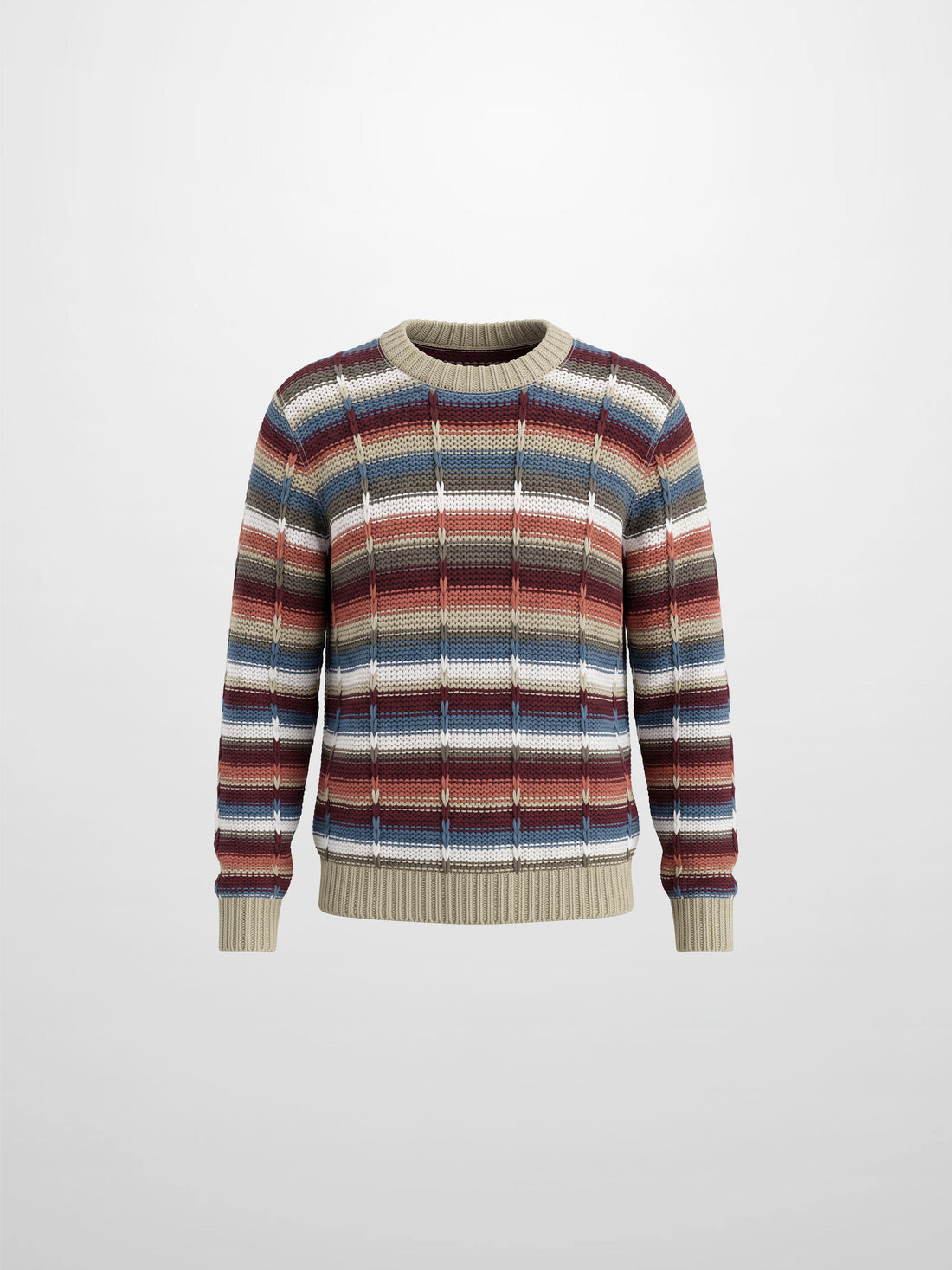 Overstitch Detail Striped Sweater - Multi Color