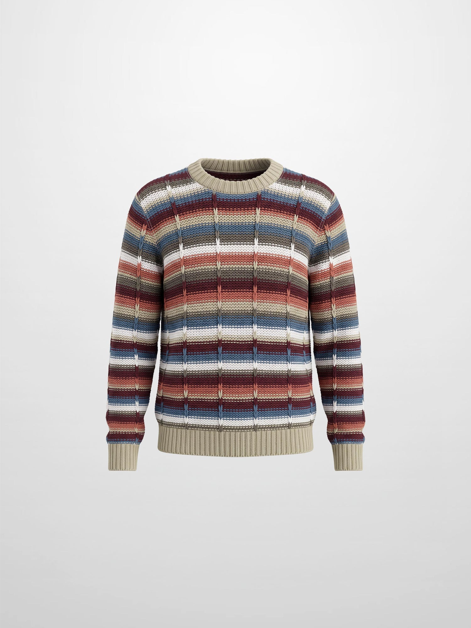 Overstitch Detail Striped Sweater - Multi Color