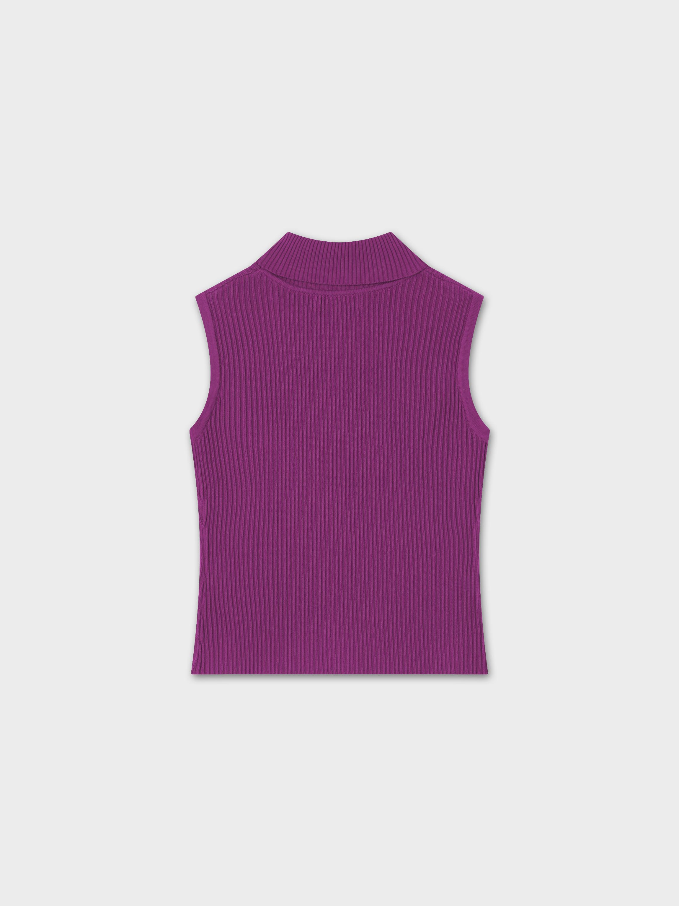 Sleeveless Ribbed Turtleneck-Fuchsia Pink