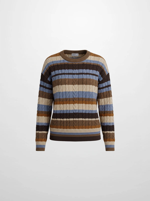 Cable Striped Sweater - Brown