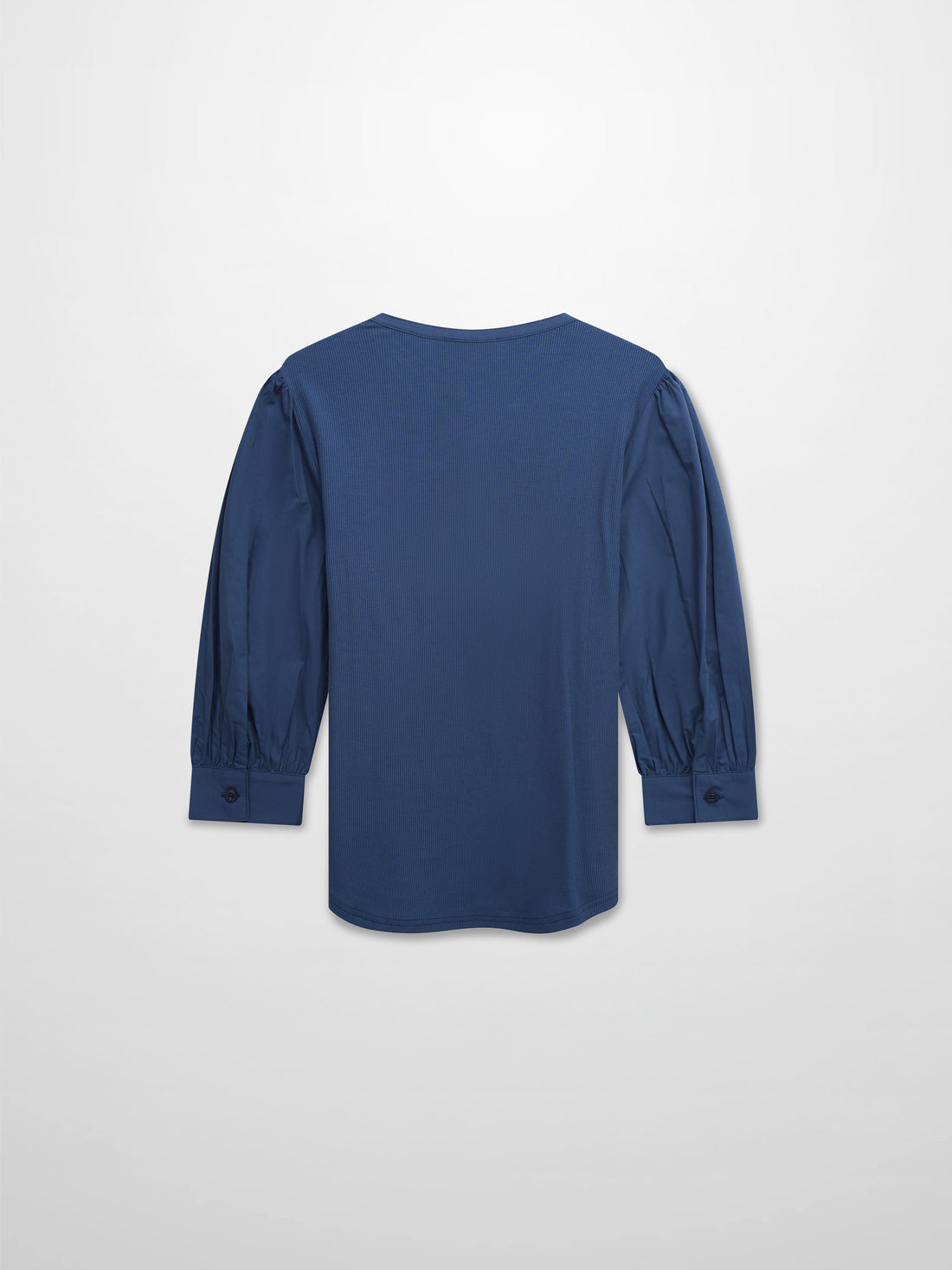 Puff Sleeve Ribbed T-Shirt-Dark Blue