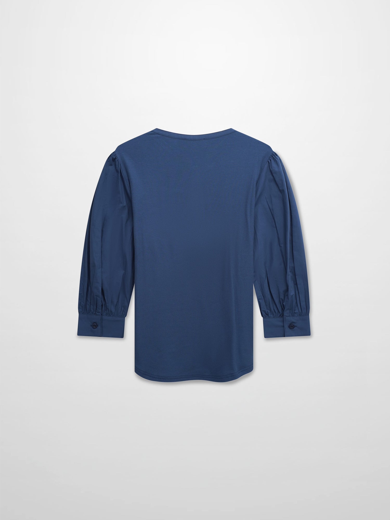 Puff Sleeve Ribbed T-Shirt-Dark Blue