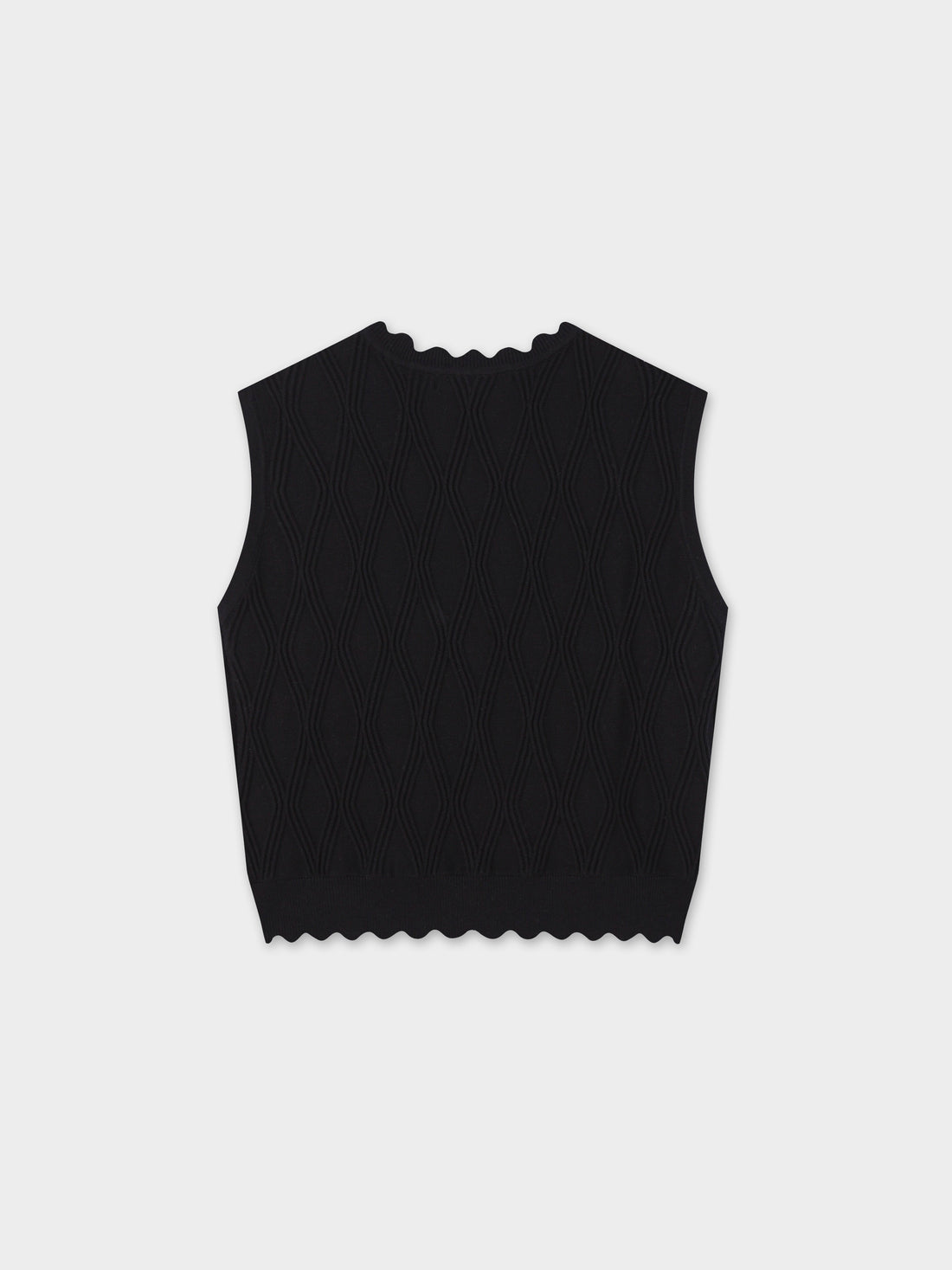 Scalloped Sleeveless Crew Neck Sweater-Black