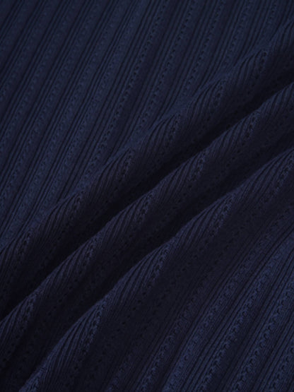 Wide Band Pointelle Sweater-Navy