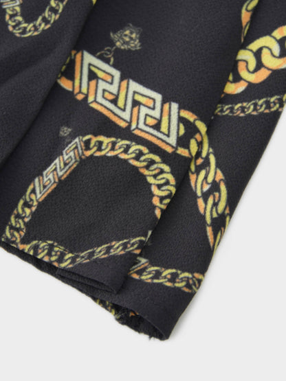 Print Yoke Pleated Skirt-Gold Chains