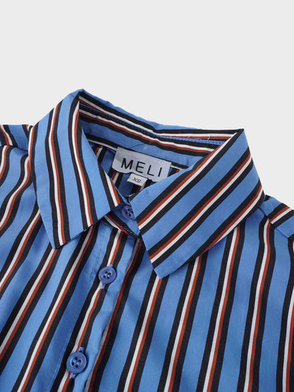 Striped Cotton Blouse-Blue Pinstripe