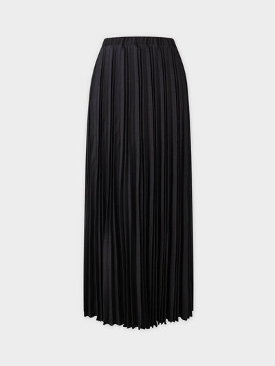 Thin Pleated Skirt-Black Denim