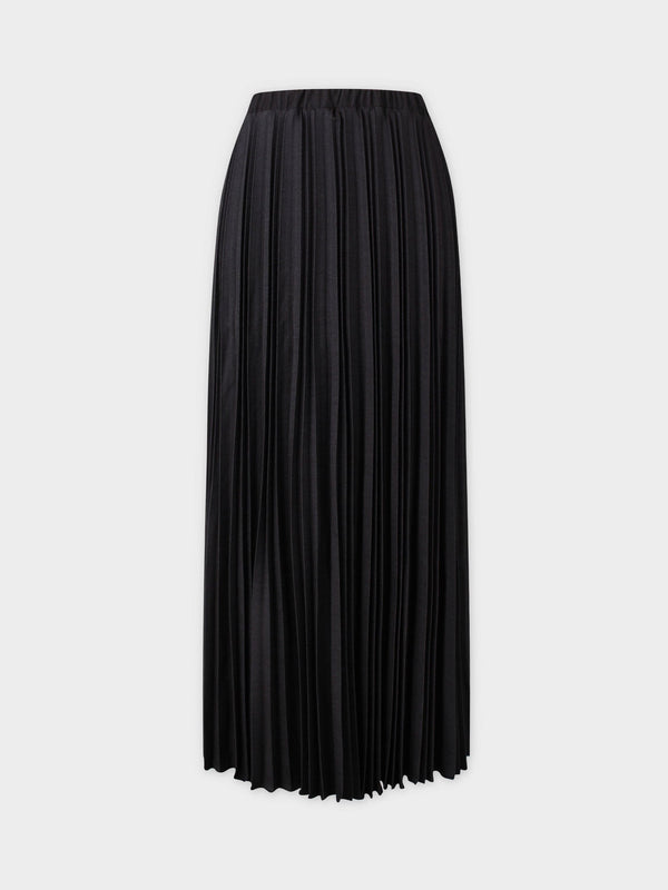 Thin Pleated Skirt-Black Denim