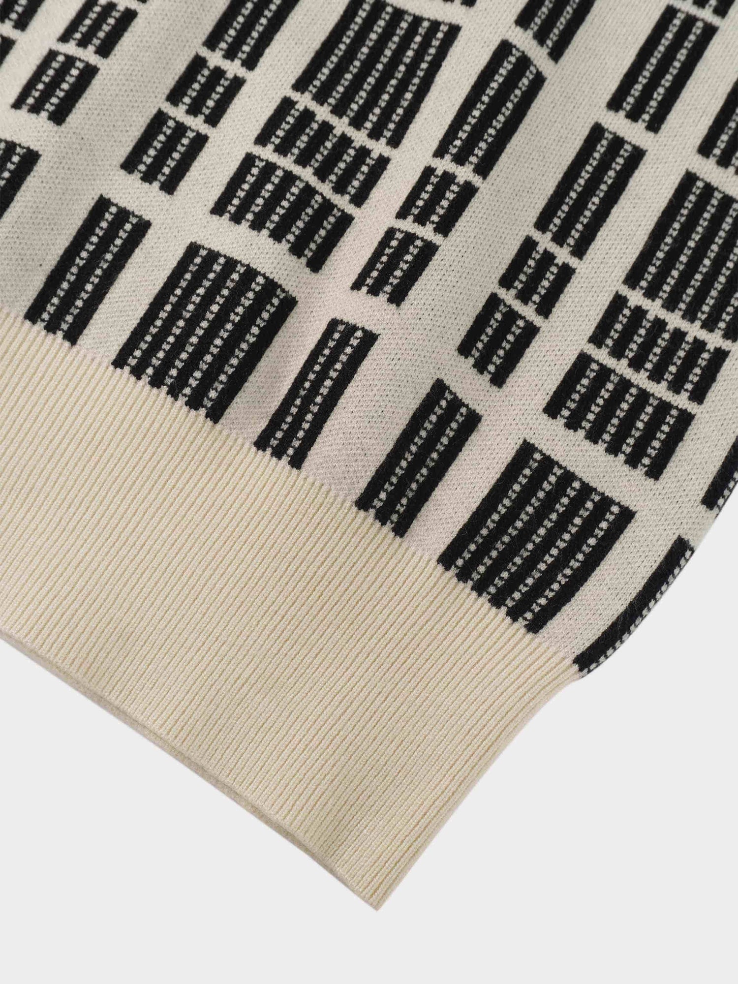 Half Zip Shawl Collar Sweater-Cream/Black