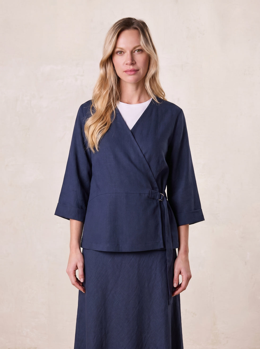 Crossover Linen Top-Navy