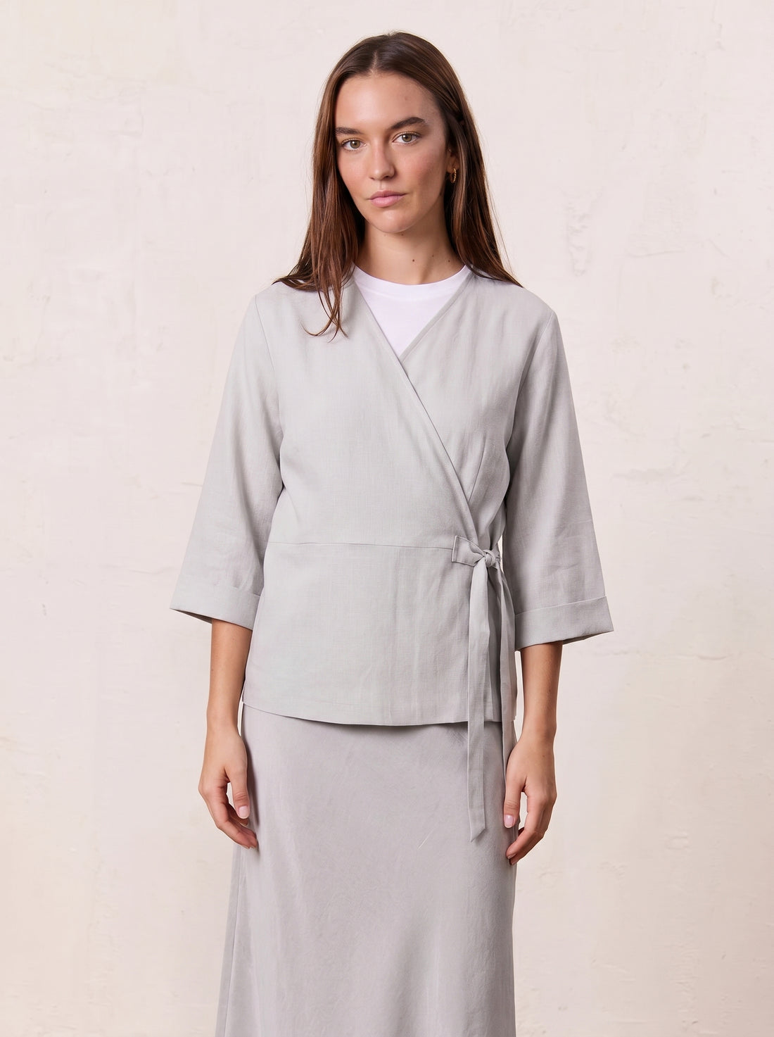 Crossover Linen Top-Grey