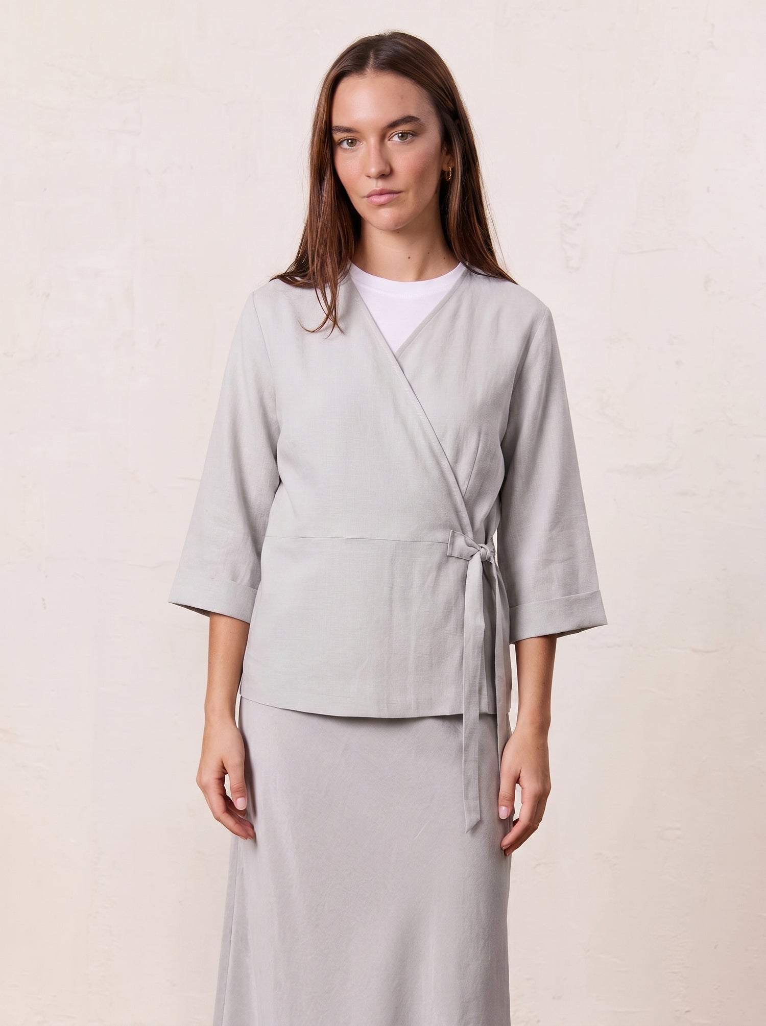 Crossover Linen Top-Grey