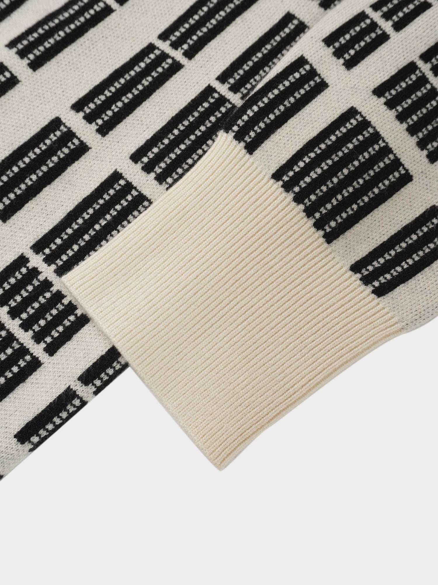 Half Zip Shawl Collar Sweater-Cream/Black