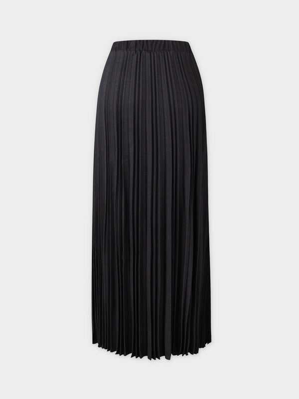 Thin Pleated Skirt-Black Denim