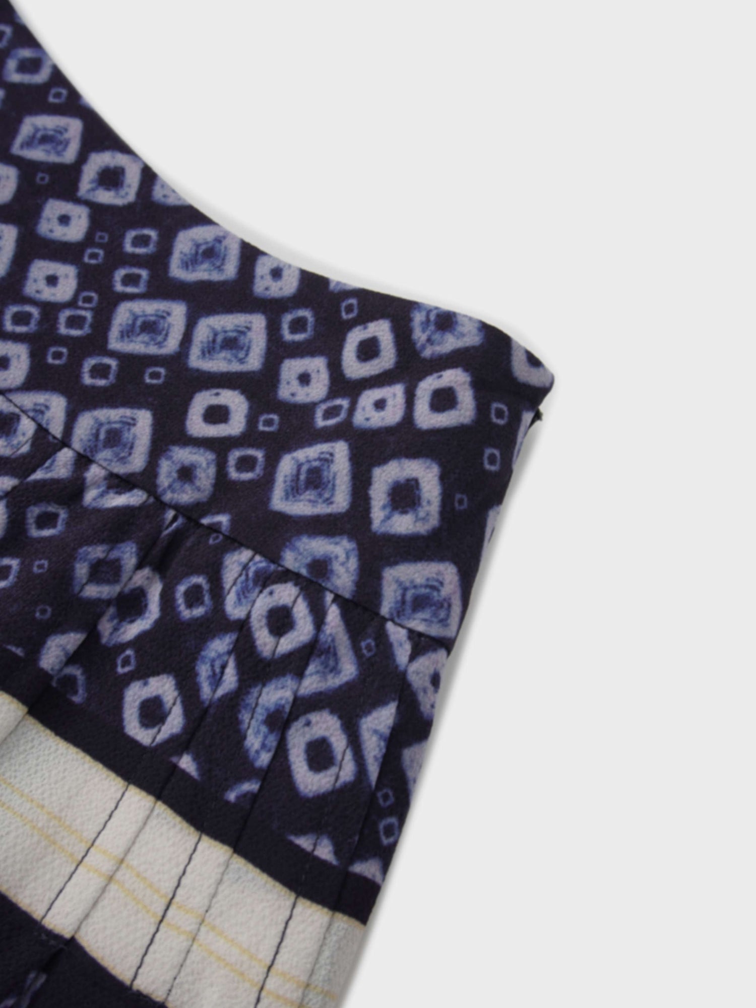 Print Yoke Pleated Skirt-Blue Geometric