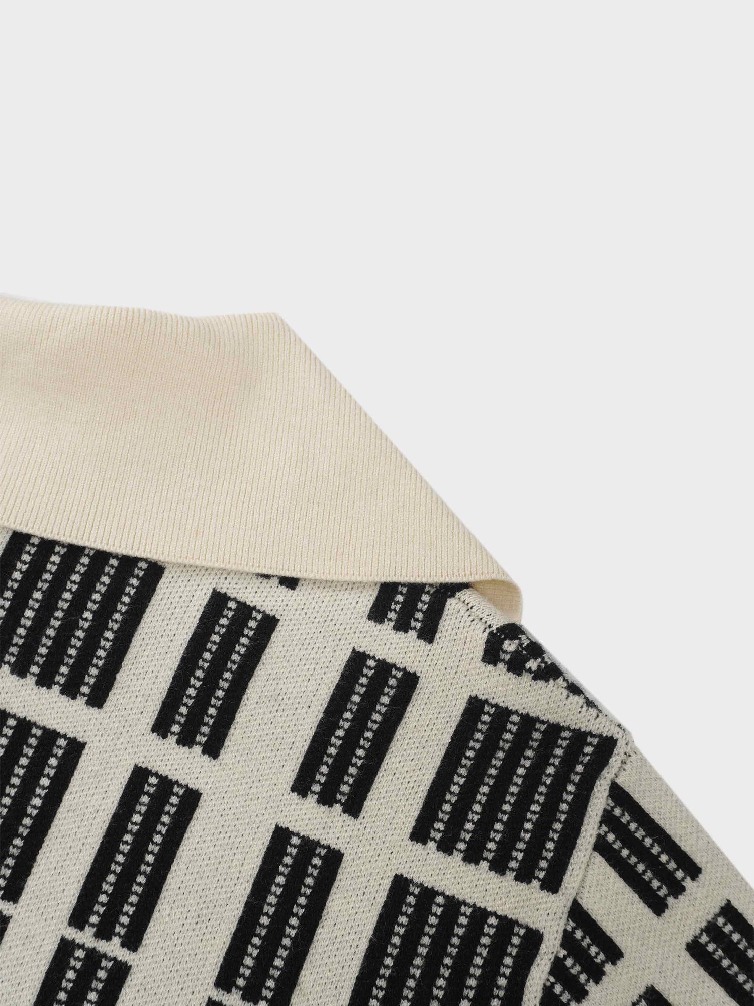 Half Zip Shawl Collar Sweater-Cream/Black