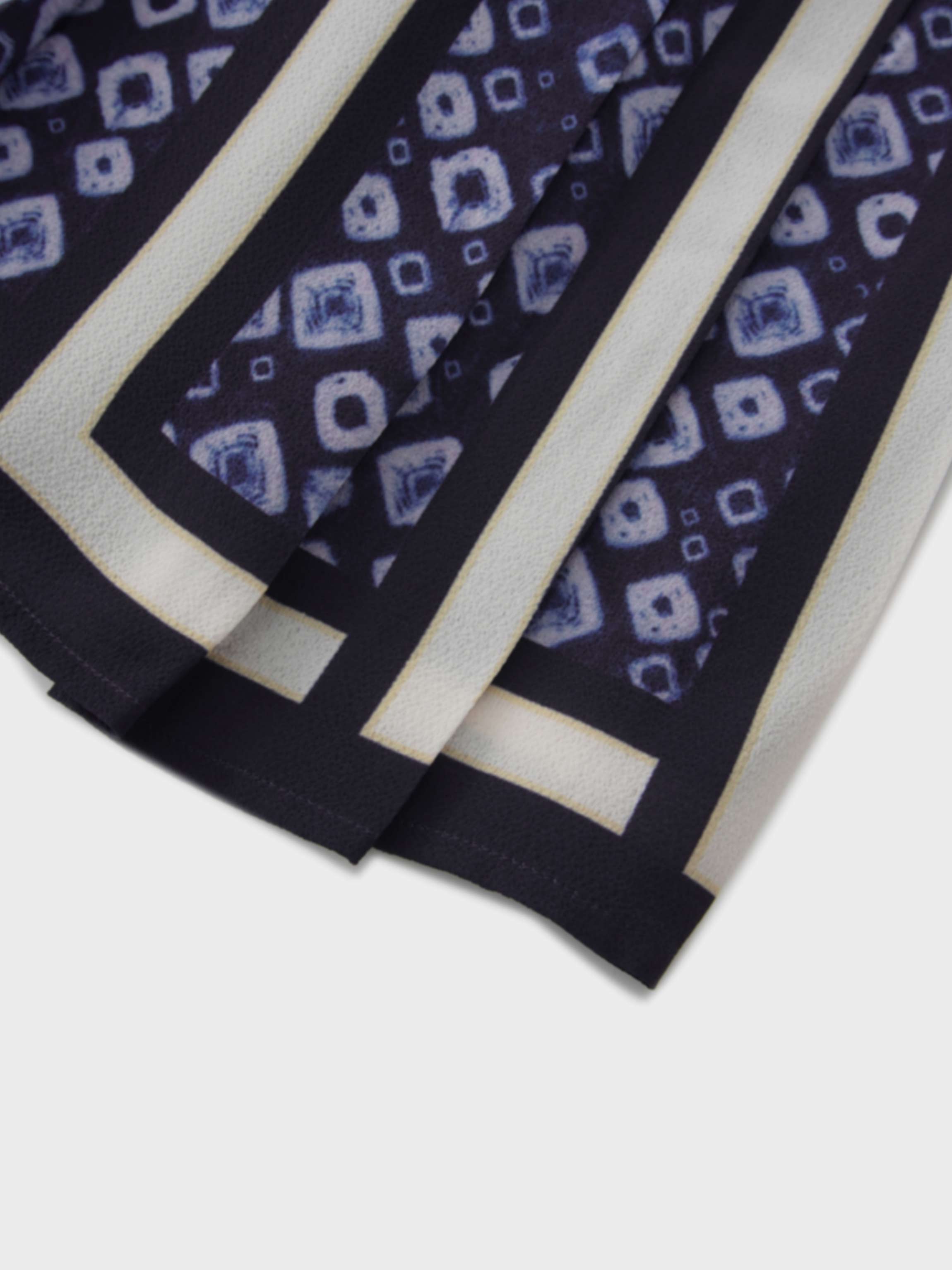 Print Yoke Pleated Skirt-Blue Geometric
