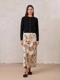 Side Shirred Skirt-Tan Floral