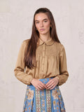 Faux Satin Micro Stitch Blouse-Gold