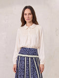 Faux Satin Micro Stitch Blouse-Cream
