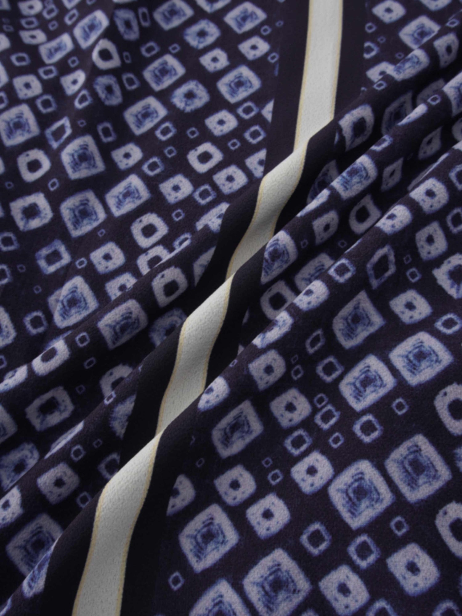 Print Yoke Pleated Skirt-Blue Geometric