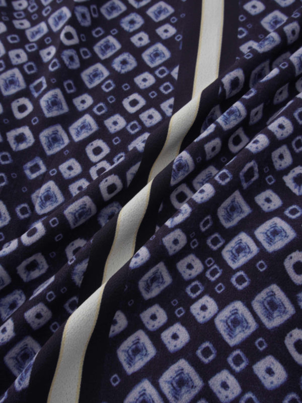 Print Yoke Pleated Skirt-Blue Geometric
