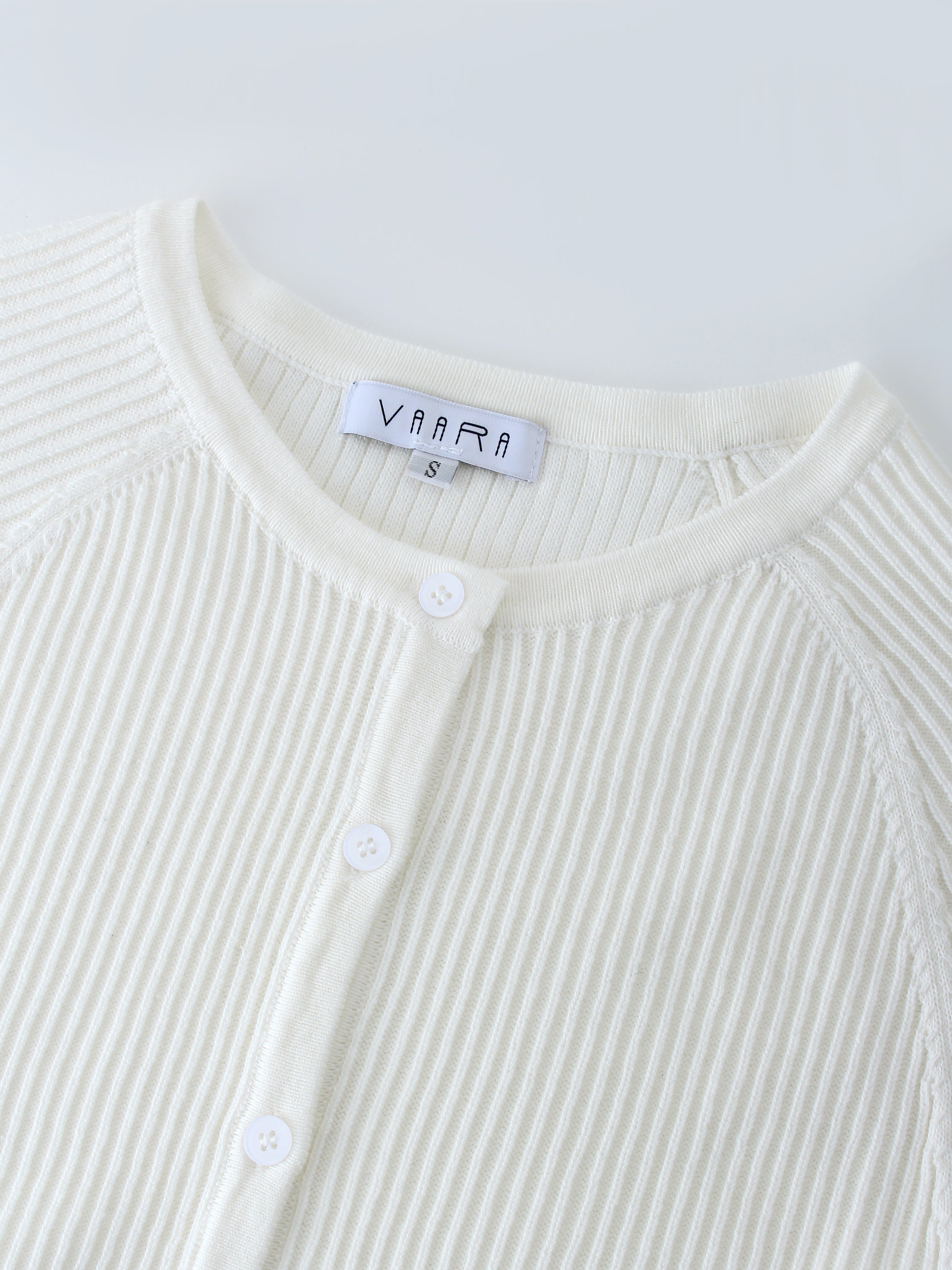 Ribbed Knit Cardigan-White