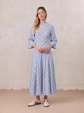 Striped Flare Sleeve Dress-Light Blue/White