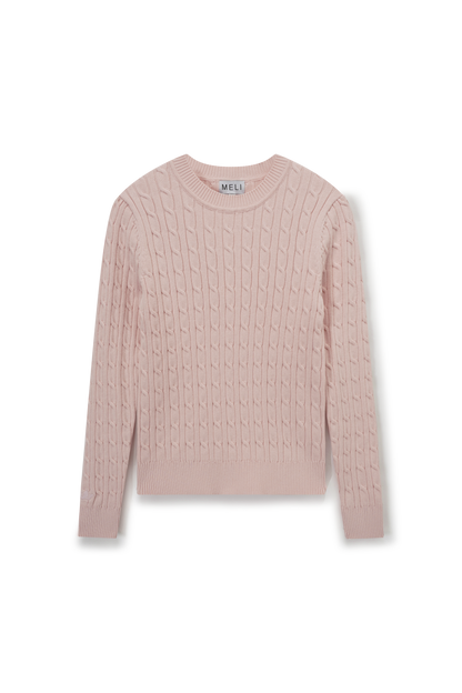 Crew Neck Cable Sweater-Bone
