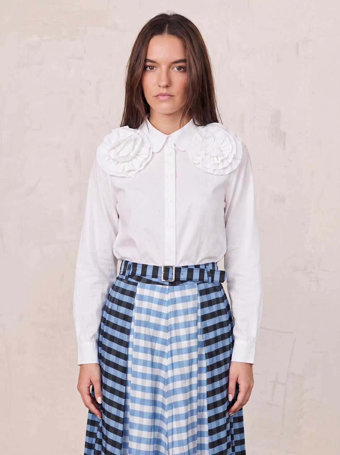 Flower Detail Cotton Blouse-White