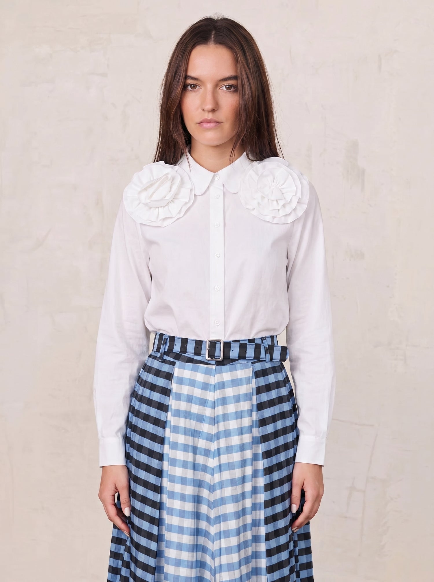 Flower Detail Cotton Blouse-White