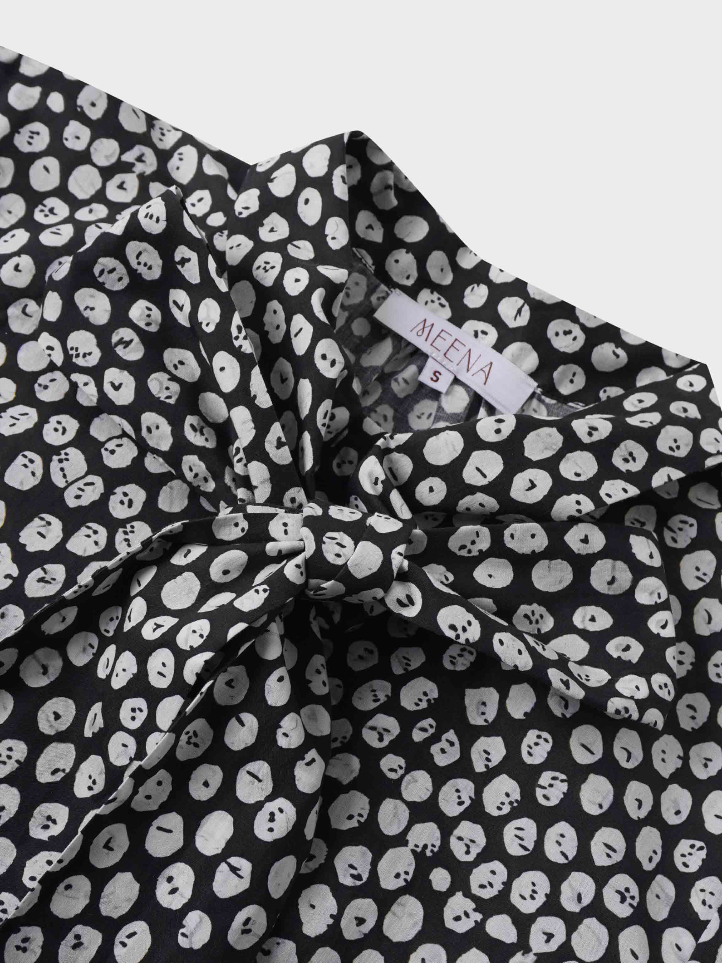 Cotton Bow Blouse-Black and White