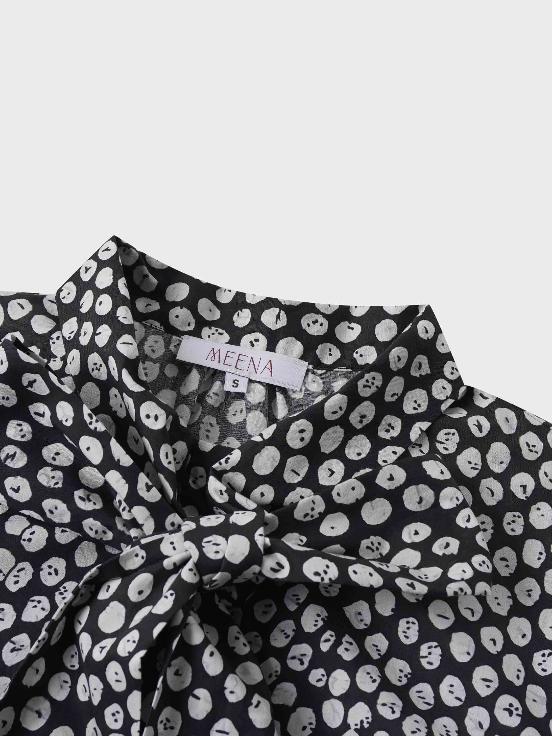 Cotton Bow Blouse-Black and White