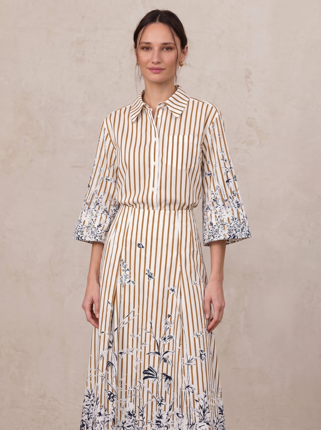 High Waisted Printed Skirt-Brown/Cream Stripe